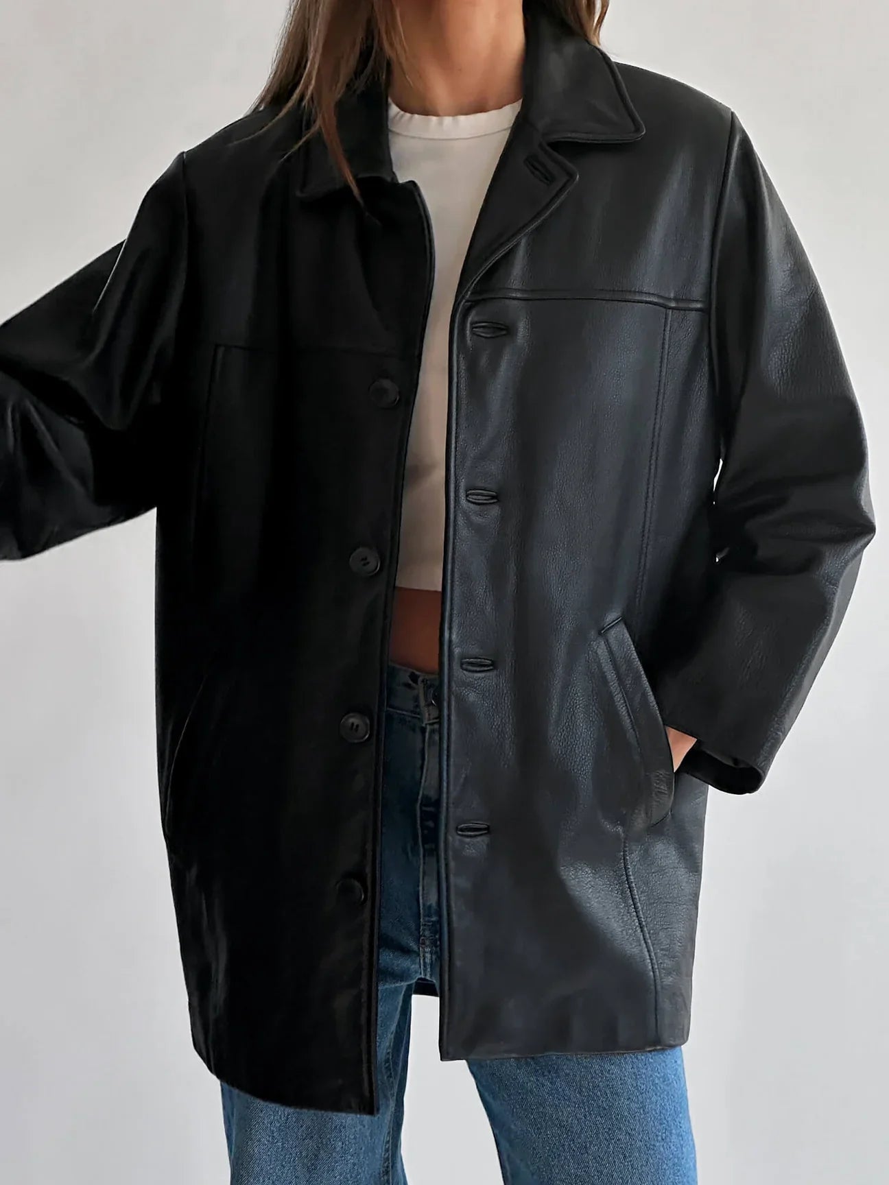 Vintage Oversized Straight Fit Leather Jacket