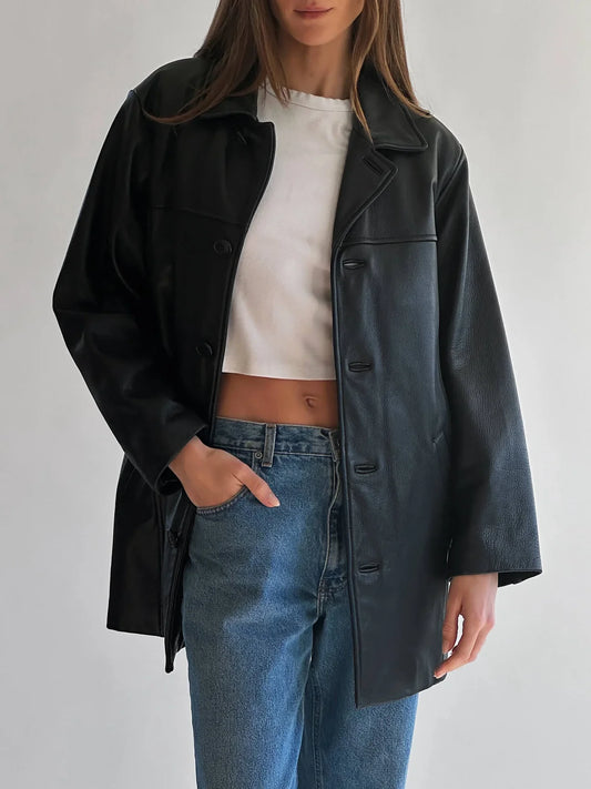 Vintage Oversized Straight Fit Leather Jacket