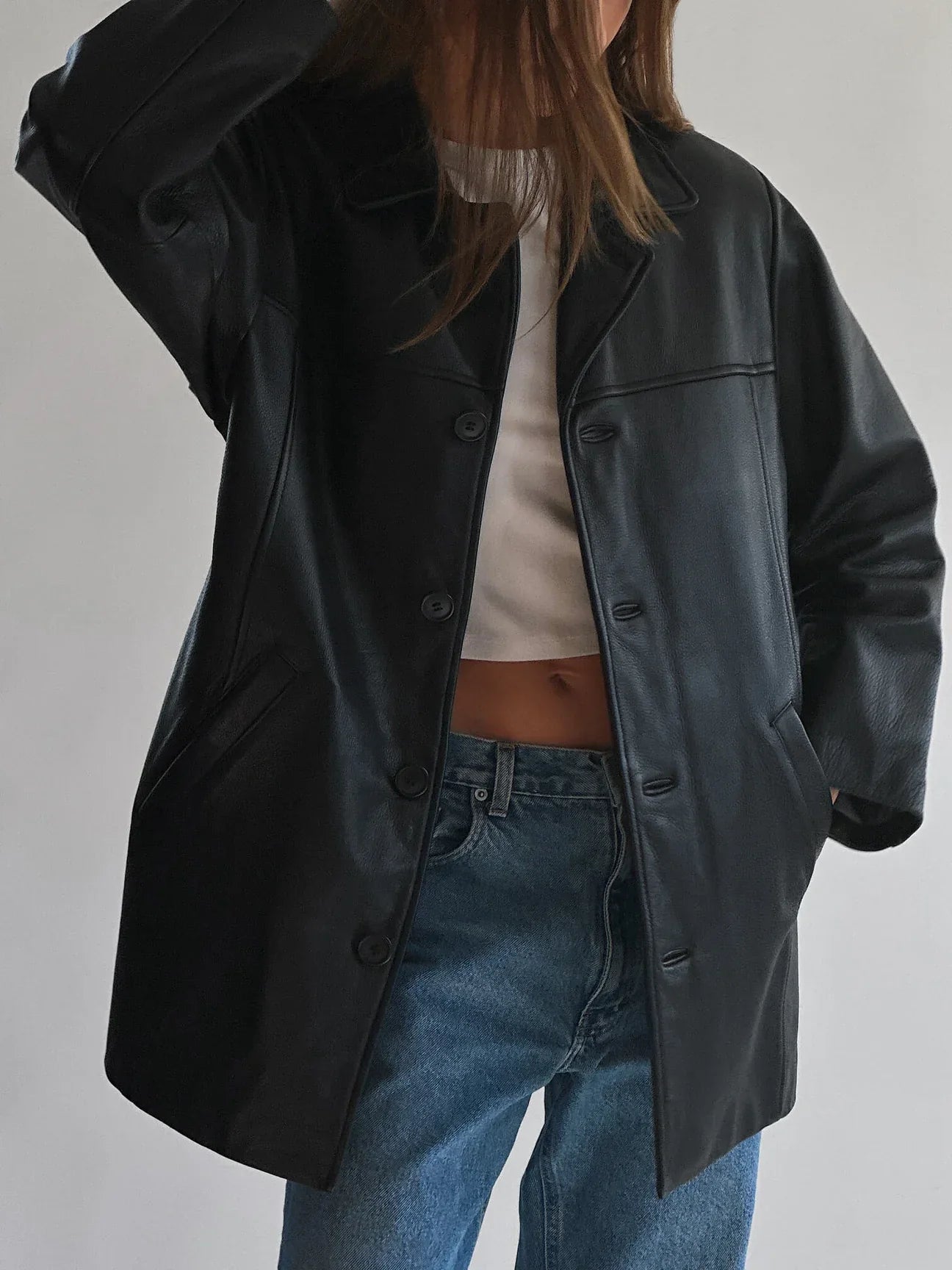 Vintage Oversized Straight Fit Leather Jacket