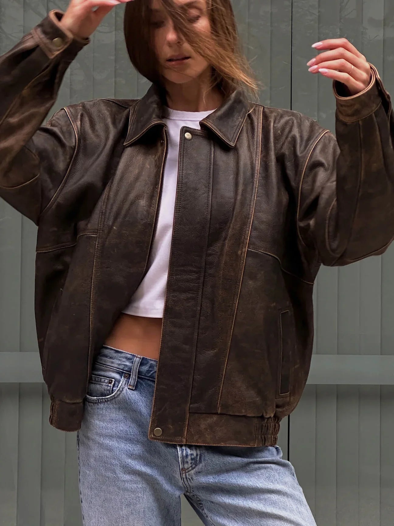 Oversized Leather Bomber Jacket