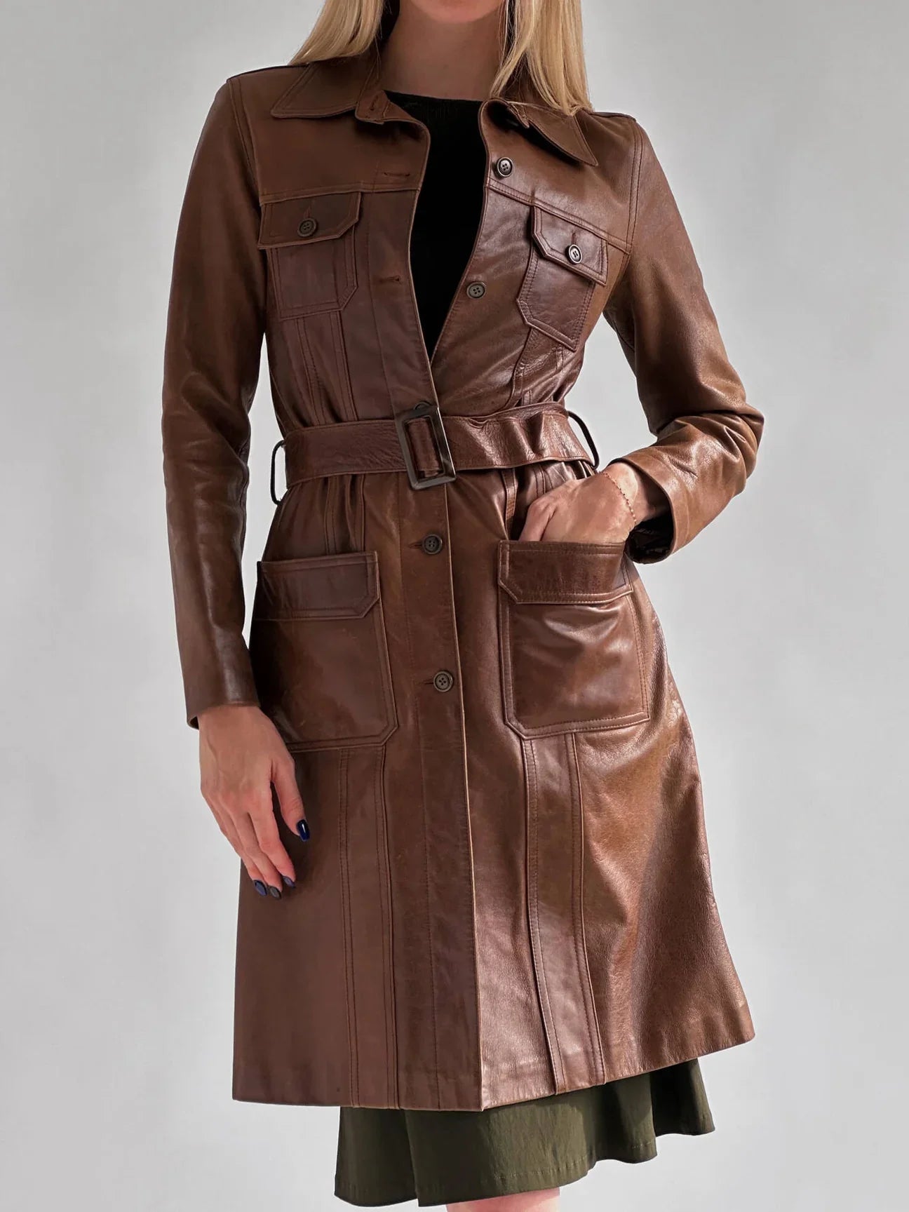 Long Leather Trench coat