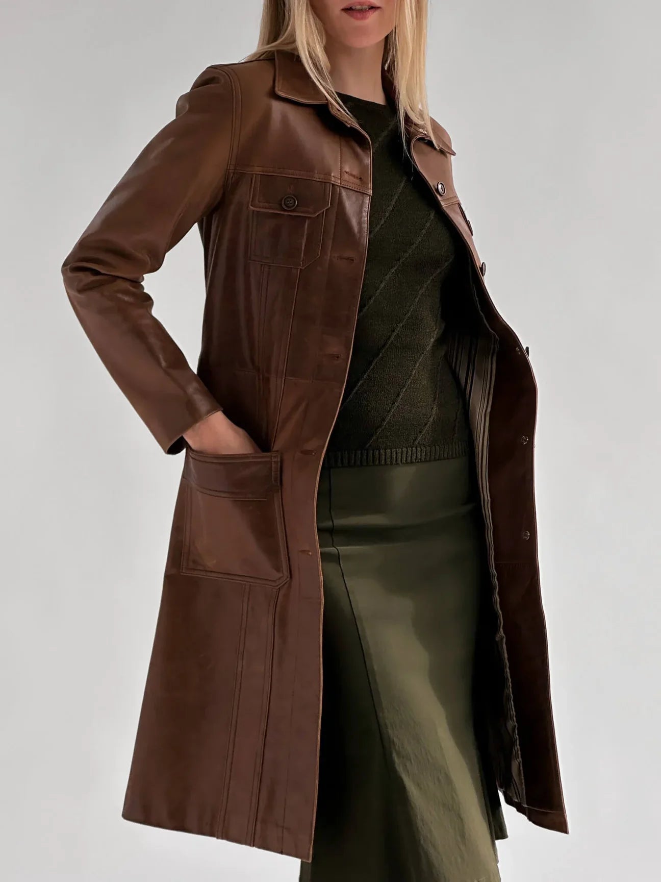 Long Leather Trench coat