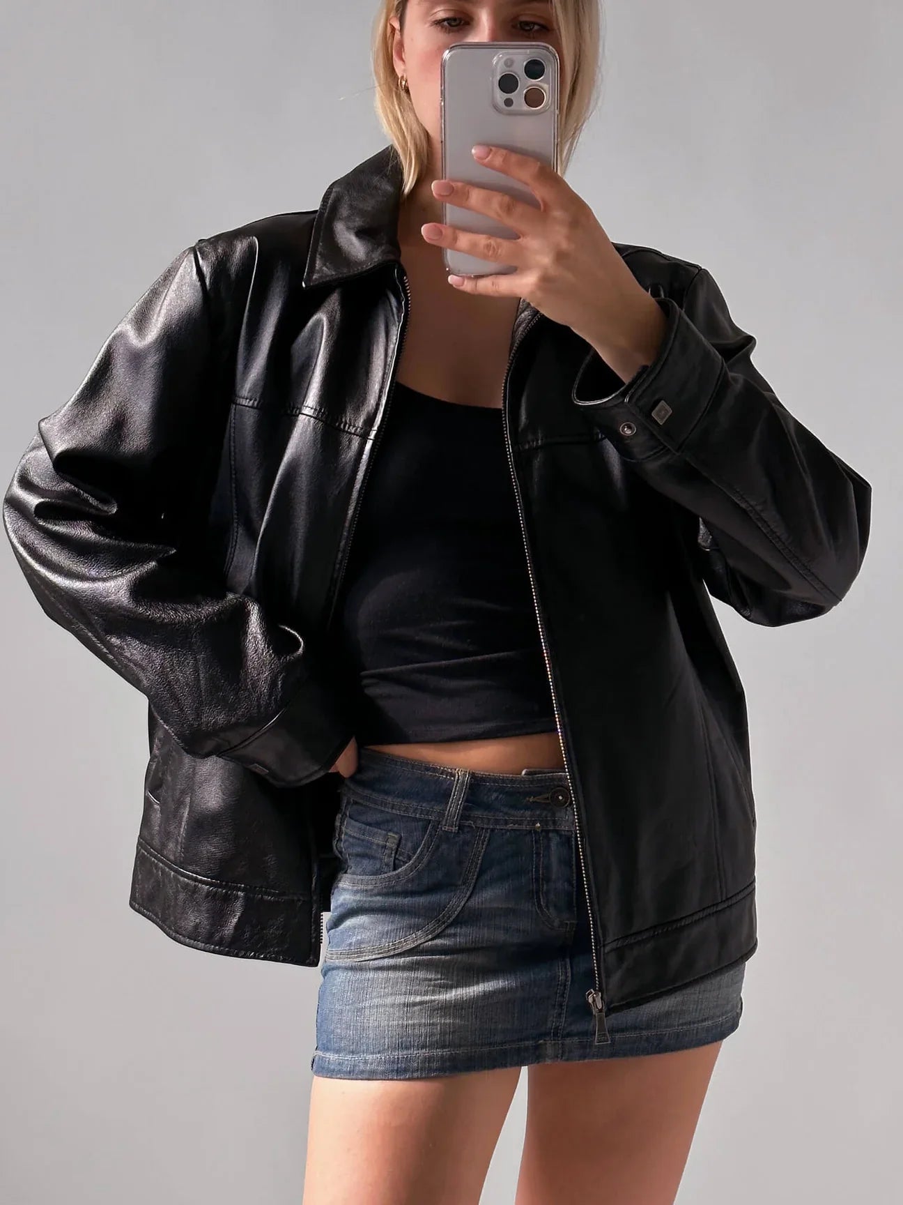 Vintage Oversized Straight Fit Leather Jacket