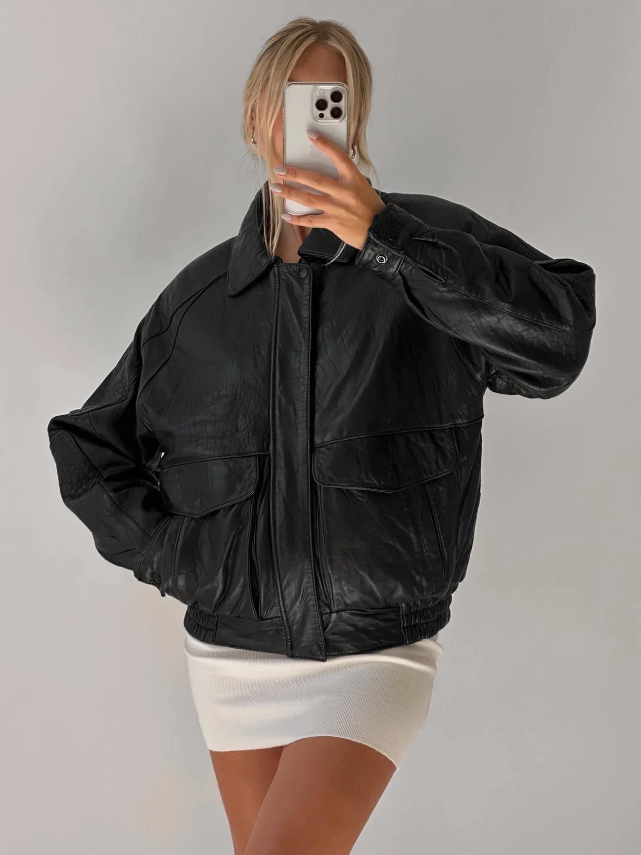 Vintage Oversized Leather Bomber Jacket