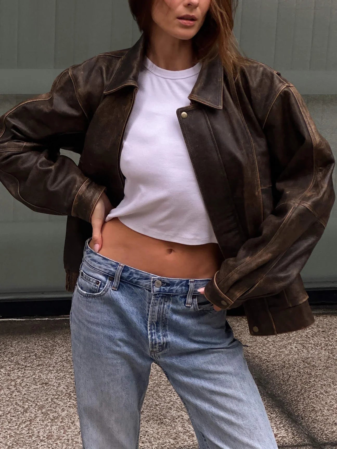 Oversized Leather Bomber Jacket