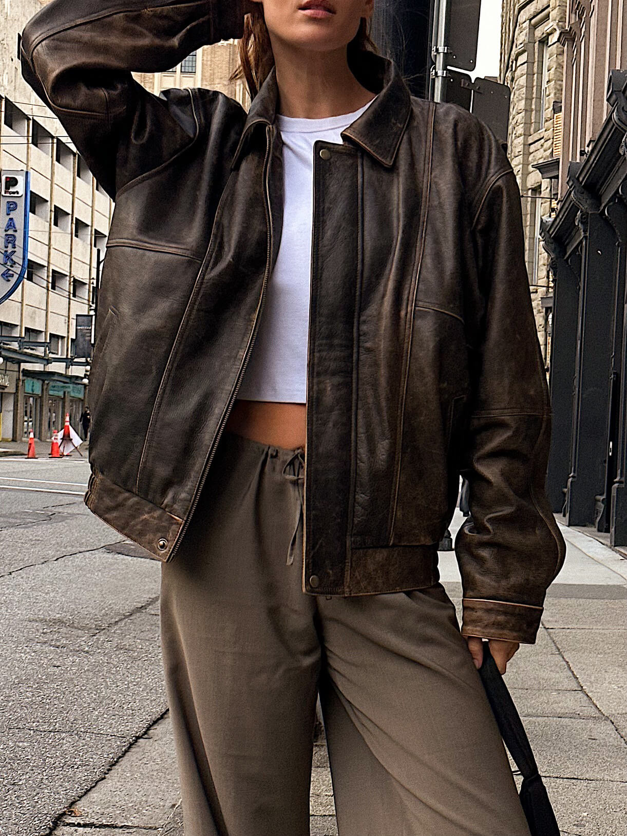 Oversized Leather Bomber Jacket