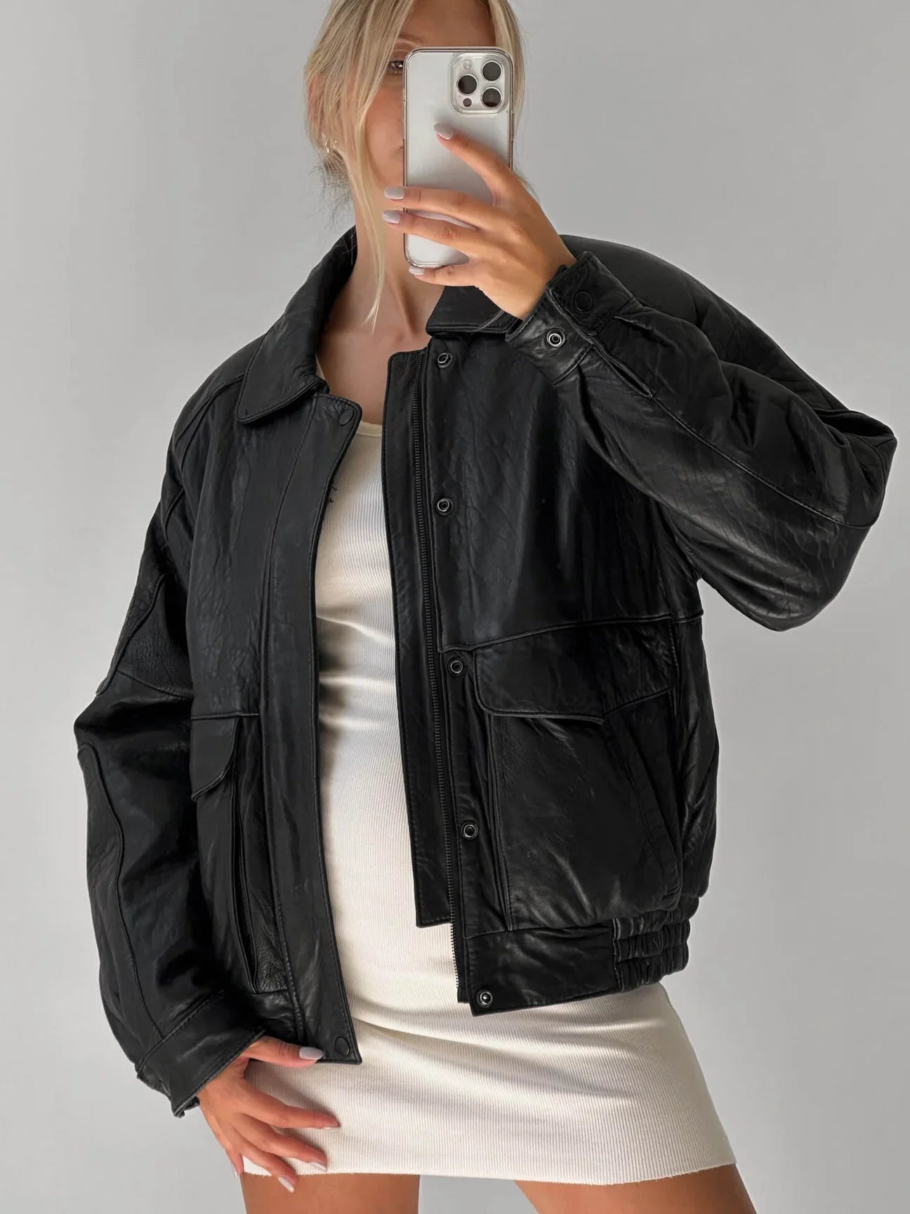 Vintage Oversized Leather Bomber Jacket