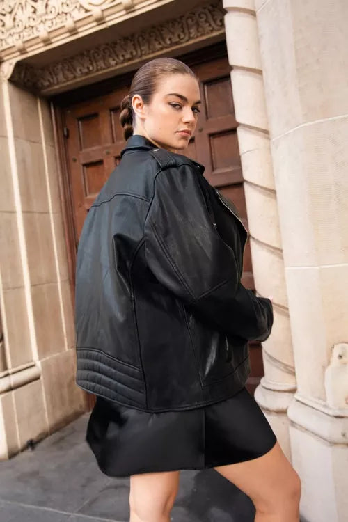 Plus Size Real Leather Oversized Jacket