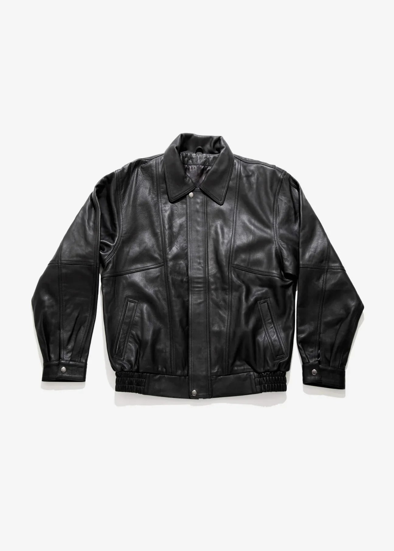 Oversized Leather Bomber Jacket, Classic Black